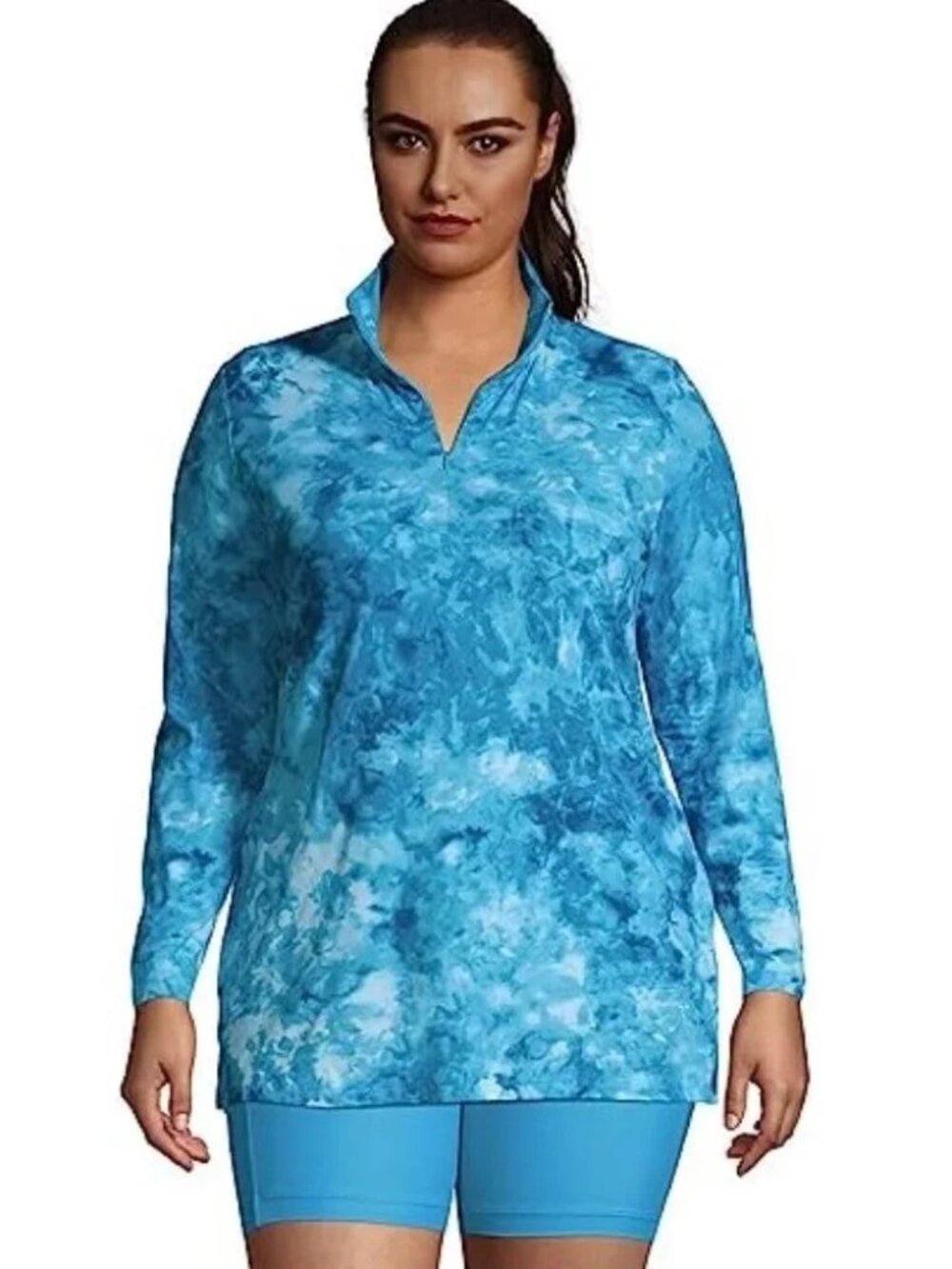 Lands End Women UPF 50 long sleeve rashguard swim top shirt Medium 10 12 pockets